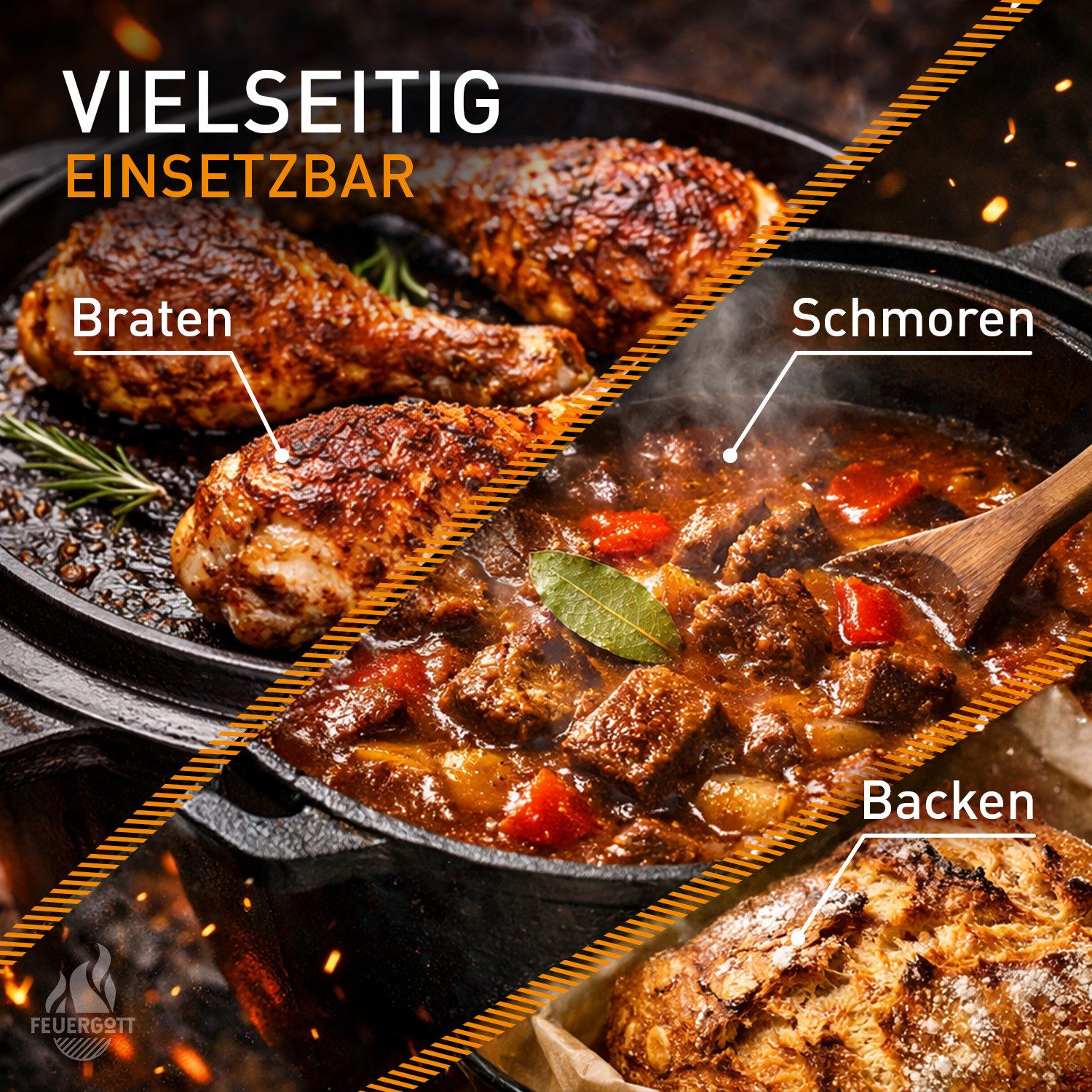 Feuergott Grilltopf FEUERGOTT Dutch Oven Set 6 l Set, Gusseisen