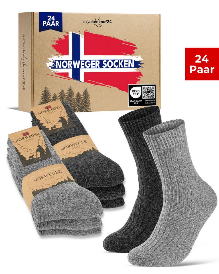 sockenkauf24 Norwegersocken Wintersocken warme Wollsocken Damen & Herren (24-Paar) gepolsterte Frotteesohle - 20100