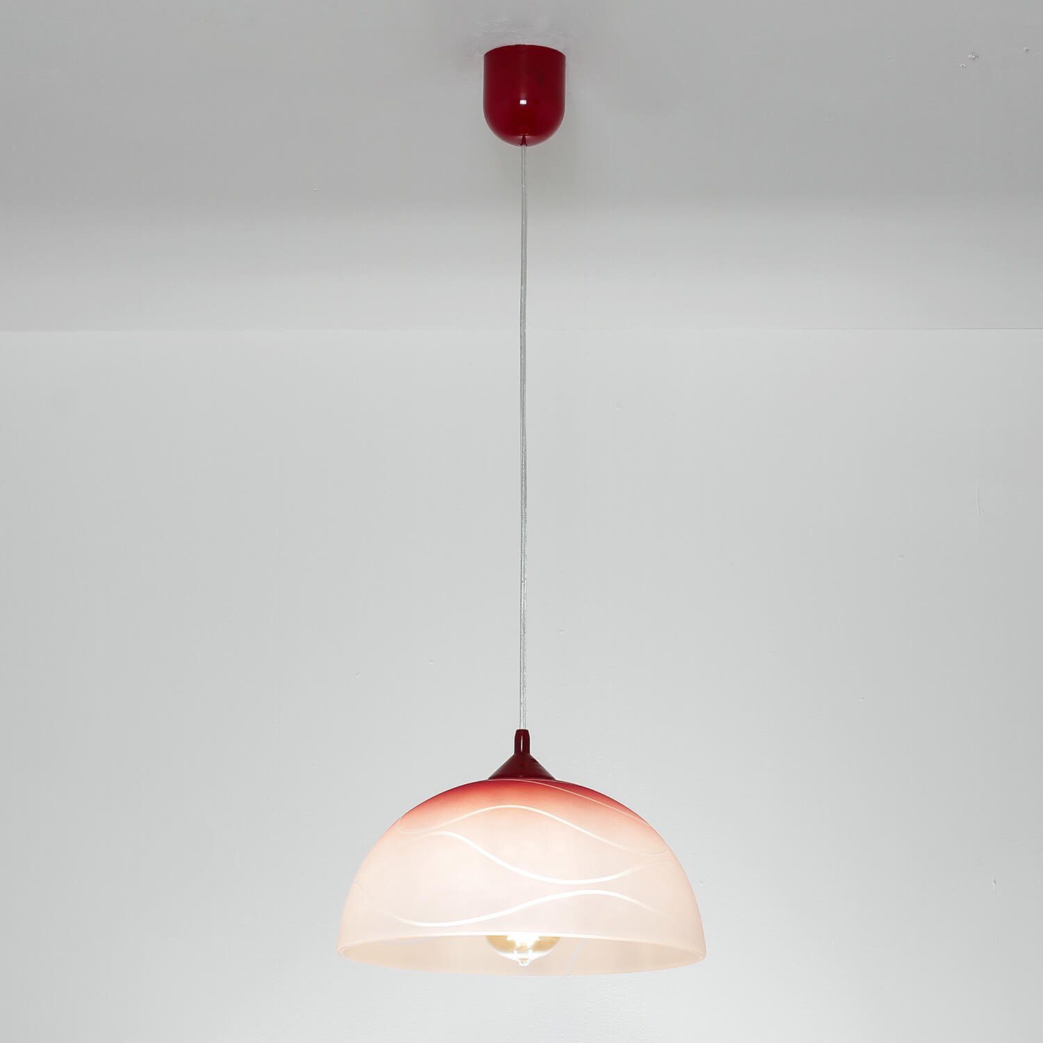 Leuchtmittel, 30 ohne Lampe Pendelleuchte rund cm Licht-Erlebnisse Küche Rot E27 Hängelampe Glas ADANIA, Esszimmer Retro