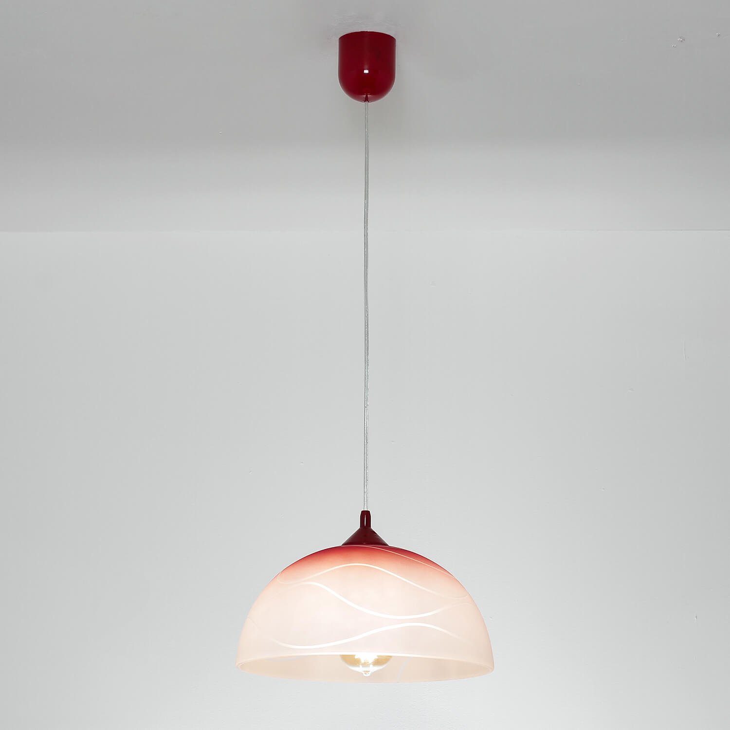 Licht-Erlebnisse Pendelleuchte ADANIA, ohne Leuchtmittel, Hängelampe Glas Rot rund 30 cm Retro Küche Esszimmer E27 Lampe