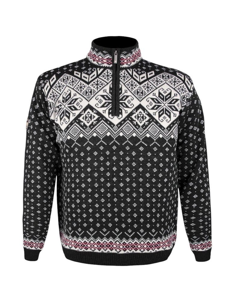 Sweater Pullover 4082 Half Zip mit Nordischen Muster (Merinowolle) schwarz