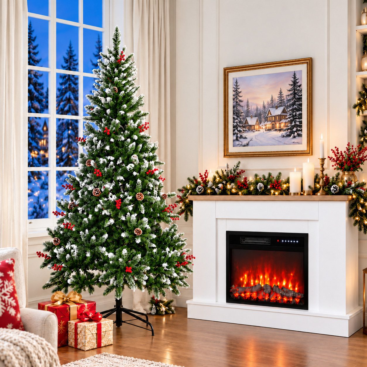 HOMAVO Elektrokamin mit Schrank, 23", 1000/2000W Heizung, 3D-Flammeneffekt, Schrankgröße: 139.5 × 37.5 × 21 cm, wahlweise mit Weihnachtsbaum