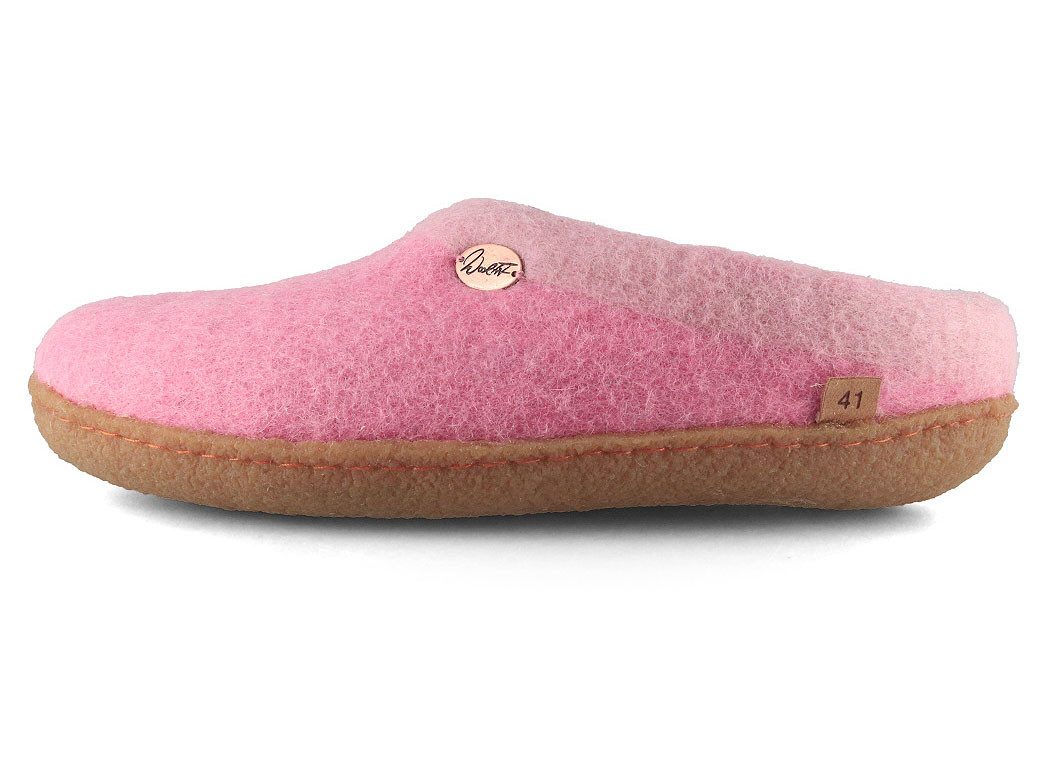 WoolFit Sherpa unisex Filzpantoffeln mit Gummisohle und Fußbett Hausschuh zweifarbig handgefilzt aus 100% Wolle
