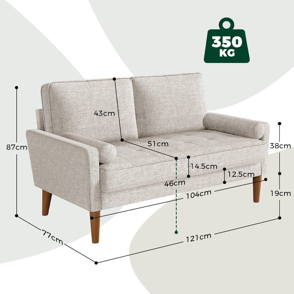 Mihtrov Sofa 2-Sitzer Sofa aus Leinenstoff mit Armlehnen und Kissen 121x77x günstig online kaufen