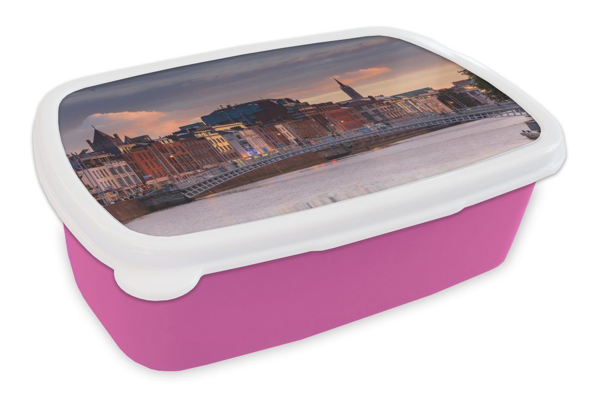 Kunststoff, (2-tlg), Brotdose für Half MuchoWow Snackbox, Erwachsene, Kinder, Brotbox Lunchbox bei Mädchen, Kunststoff Sonnenuntergang, rosa Bridge Penny