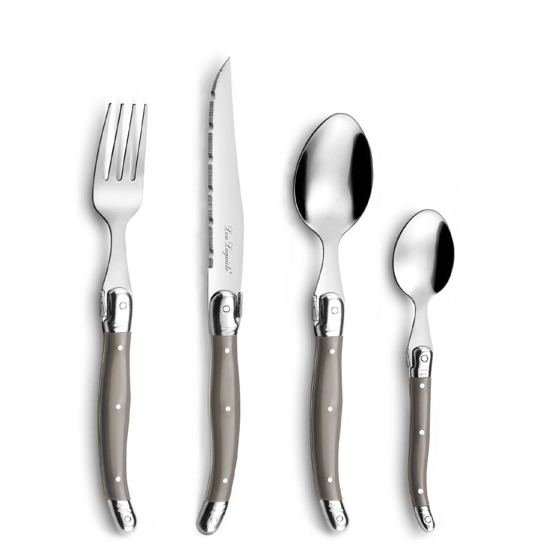 Lou Laguiole Besteck-Set TRADITION (24-tlg), 6 Personen, Edelstahl Rostfrei 18/0, spülmaschinenfest, mit taupe, hochglanzpoliert