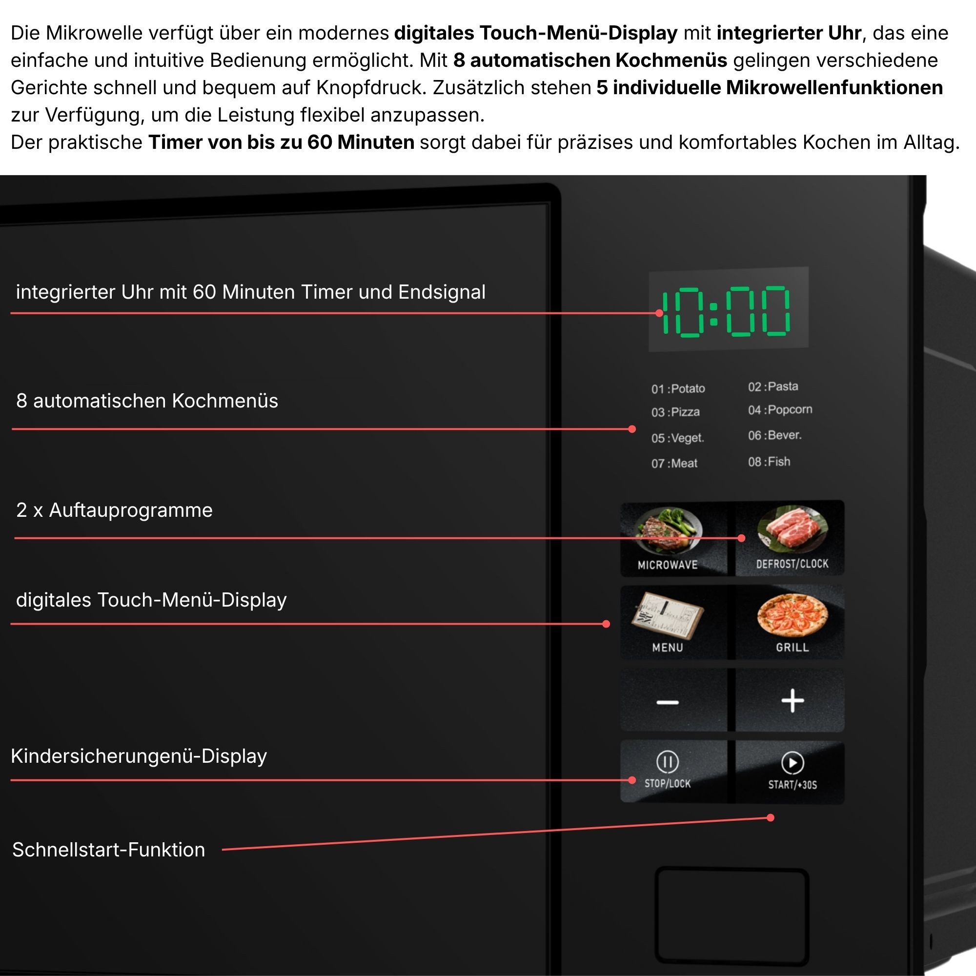KB Elements Einbau-Mikrowelle ELK25MB1, Grill, 25 l, Full Touch Display, 25 Liter, Glasrahmen
