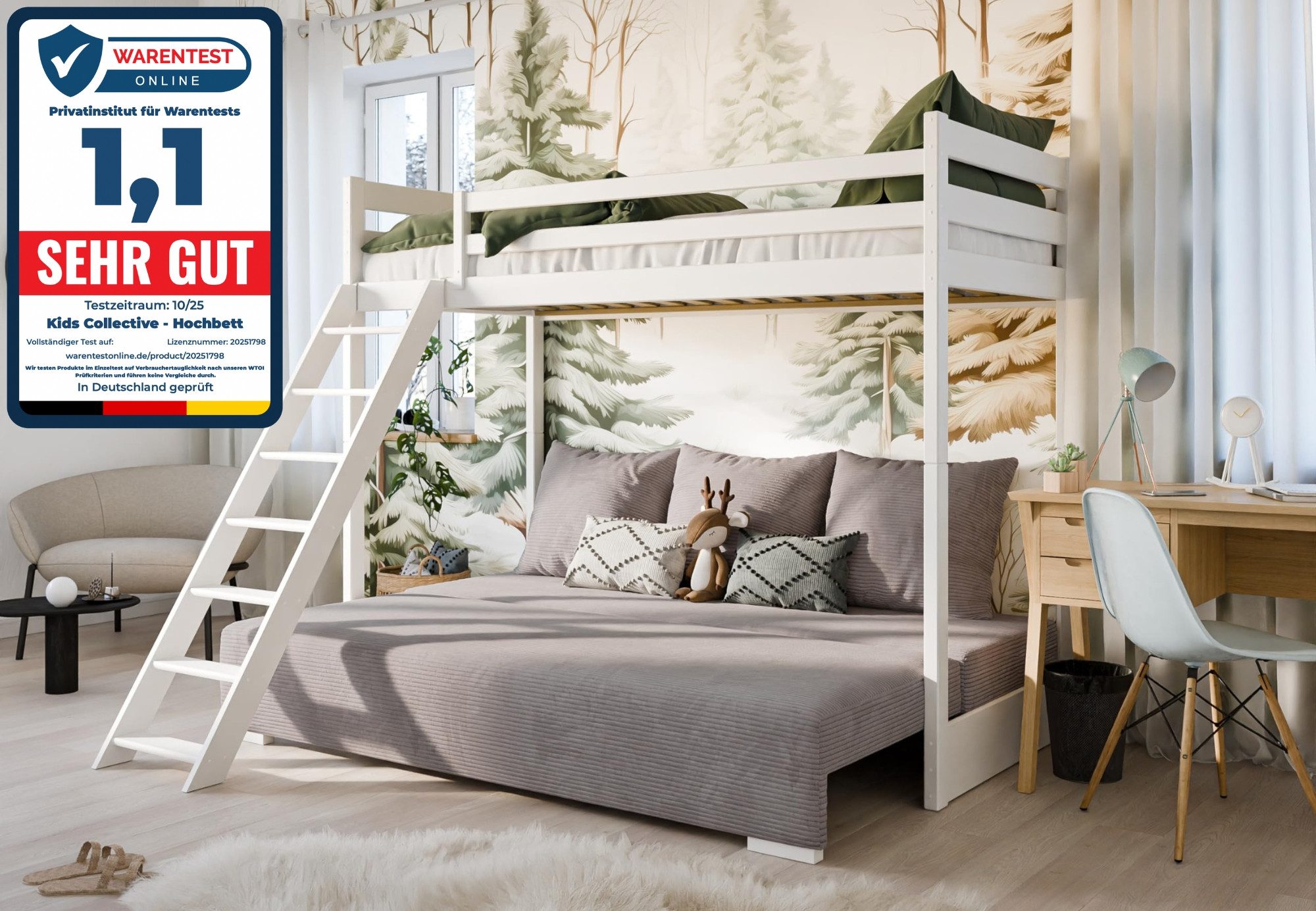 Kids Collective Hochbett 90x200 cm mit Schlafsofa 140x200 cm Couch in Cord- günstig online kaufen