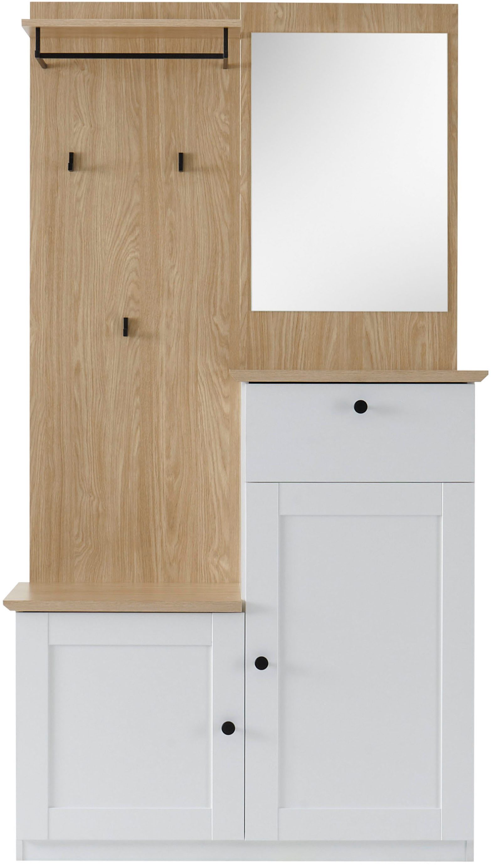 OTTO home Kompaktgarderobe Brest, Garderobe im Landhausstil, Flurgarderobe, Dielenschrank schwarze Metallgriffe, viel Stauraum, für kleine Räume geeignet