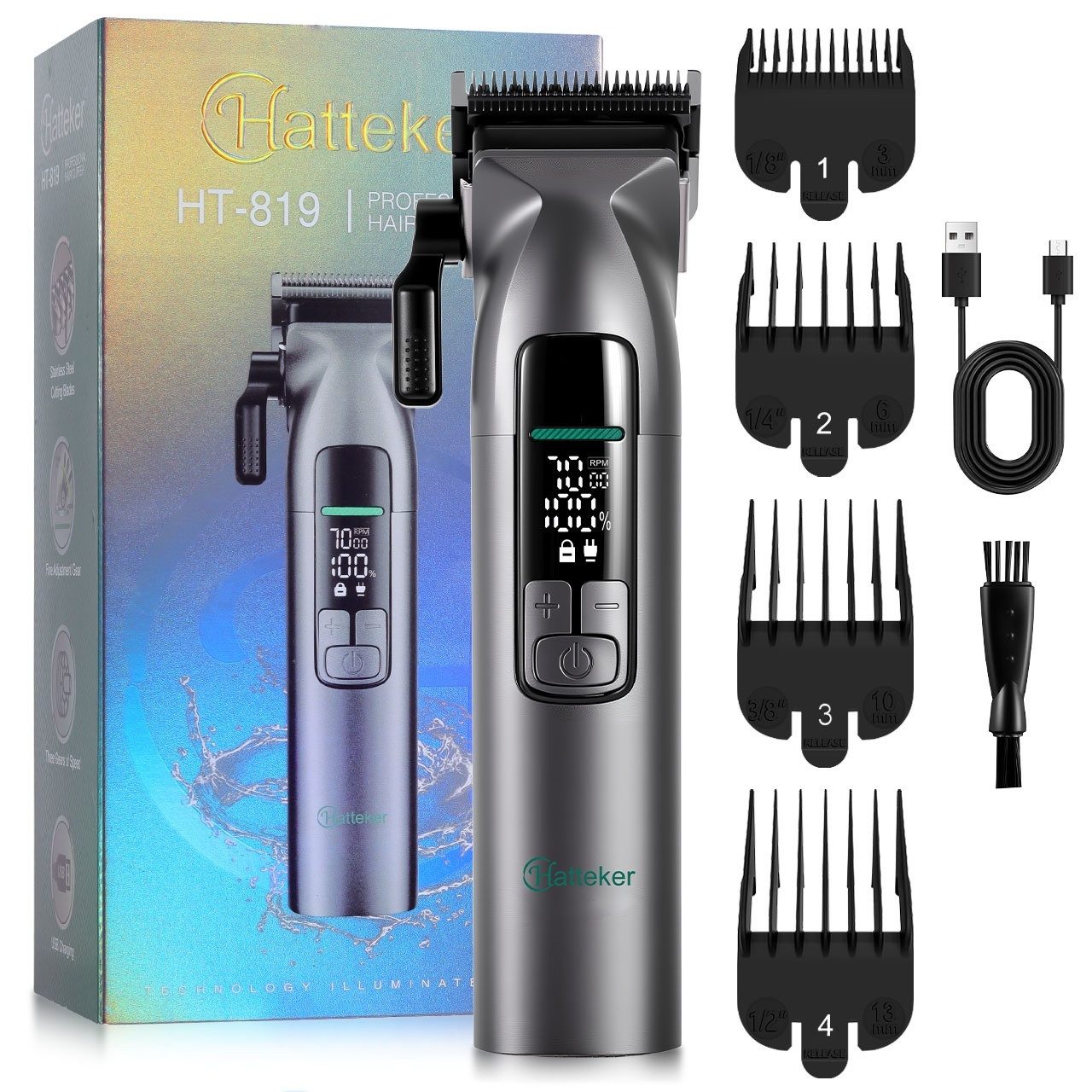 HATTEKER Haarschneider HT-819, Bartschneider Herren, USB Ladefunktion