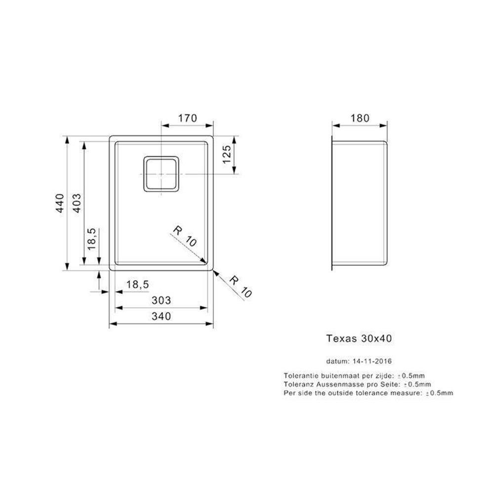 REGINOX Edelstahlspüle Reginox Einbaubecken 40 30 cm x Texas 34/44 Edelstahl