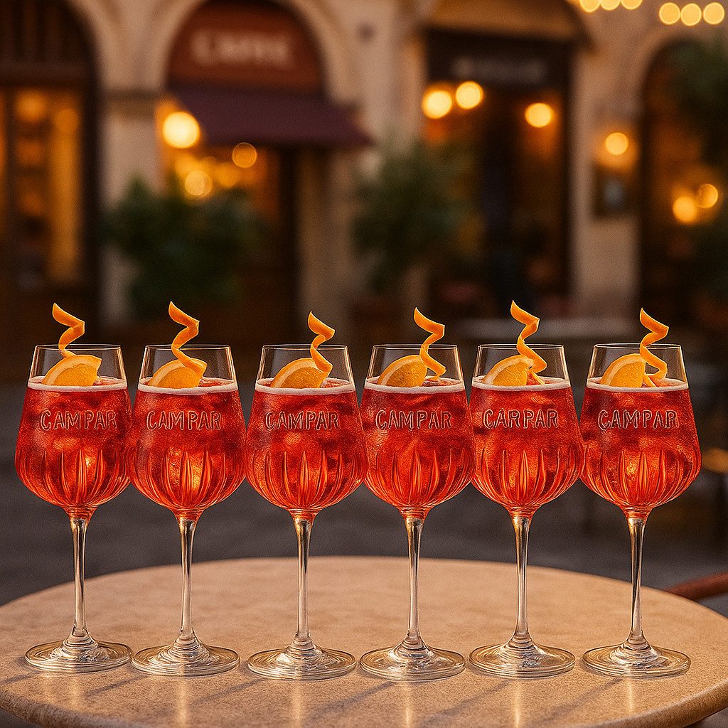 Ballon Gläser-Set Campari Reliefglas – 6er Set, Campari Ballon-Stielgläser 0,49 L