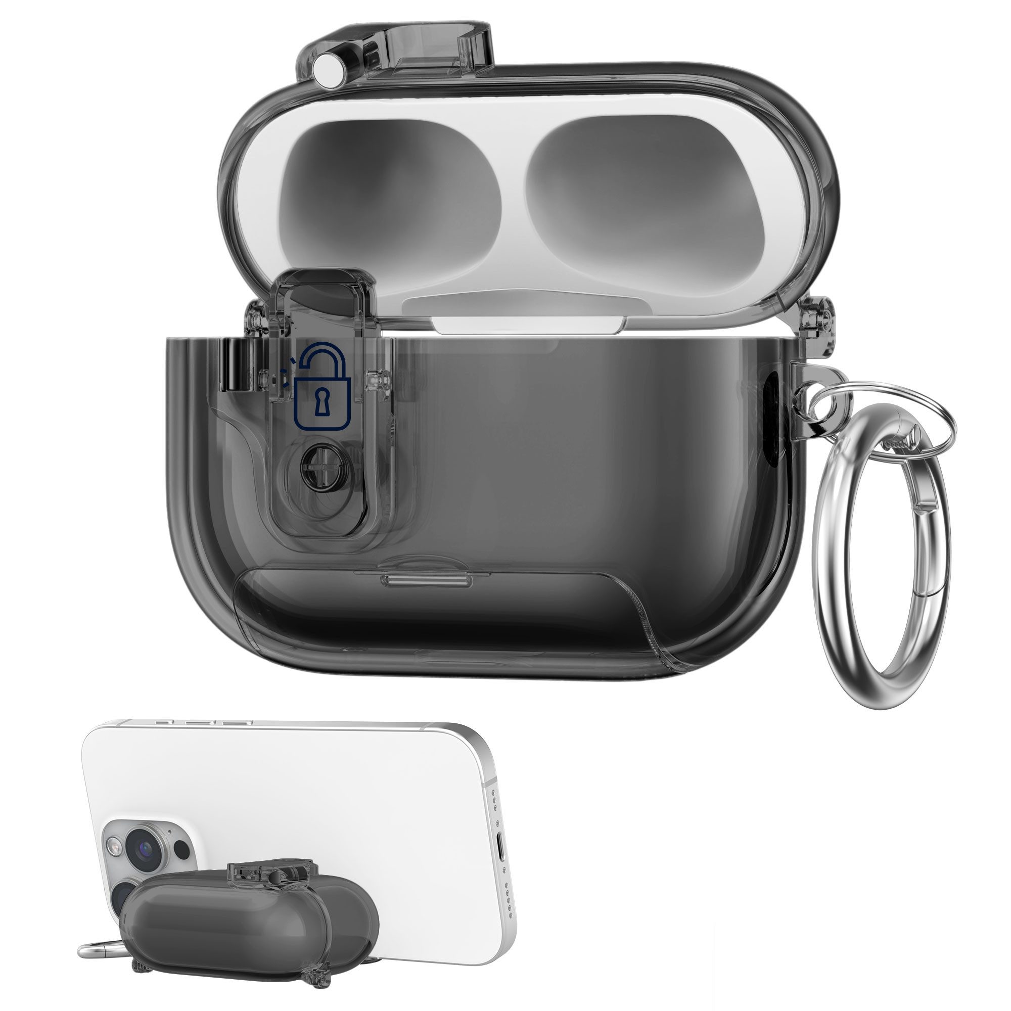kwmobile Kopfhörer-Schutzhülle Kopfhörer Case fürApple Airpods Pro 2 / Pro 1 Hülle, Headphones TPU Cover mit Standfunktion und Sicherheitsverschluss