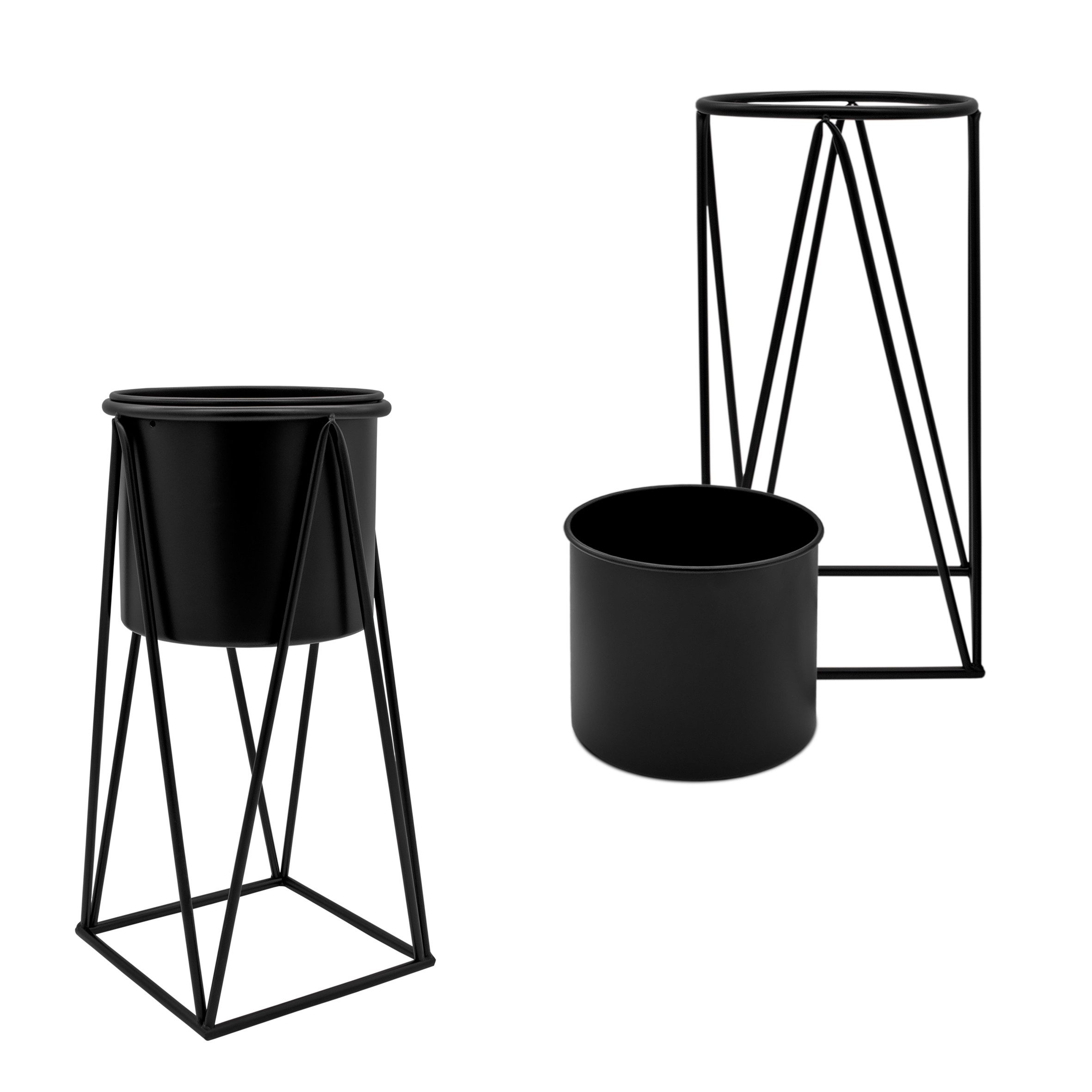Spetebo Blumenständer Metall Pflanzenständer schwarz 3er Set - 70 / 47 / 26 cm (Set, 3 St., Blumenständer), Blumenhocker mit entnehmbarem Pflanztopf – Bild 4 von 5