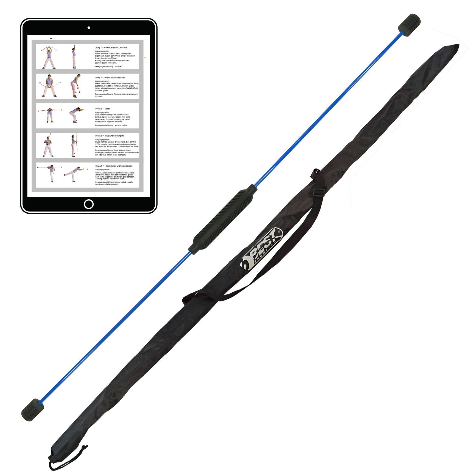 Best Sporting Swingstick Schwingstab Fitness in blau mit Tasche I Swingstick für Ganzkörpertraining I Gymnastikstab mit Anleitung für 16 Übungen I Fitnessgeräte für zuhause I Elastic Fitness Bar