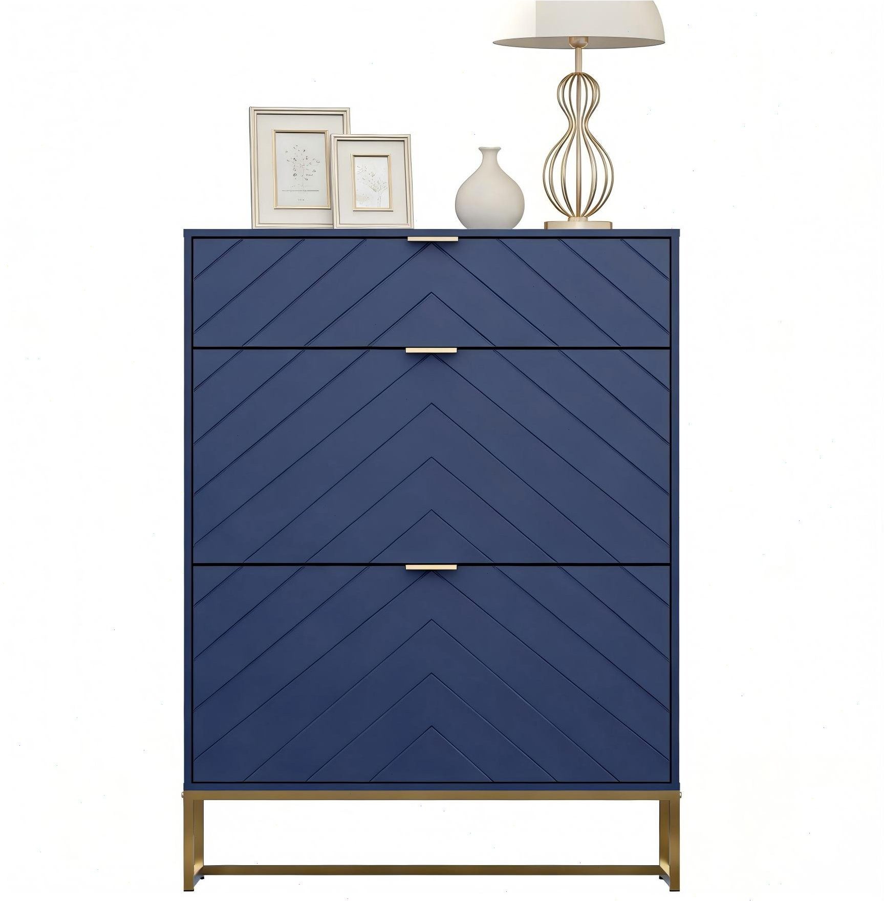 UEV Schuhschrank mit 3 Klappen schmal Schuhablage (Modern Schuhkommode im Flur Diele,80x24x122cm) Platzsparend, mit Kippschutz/Trennwand verstellbar