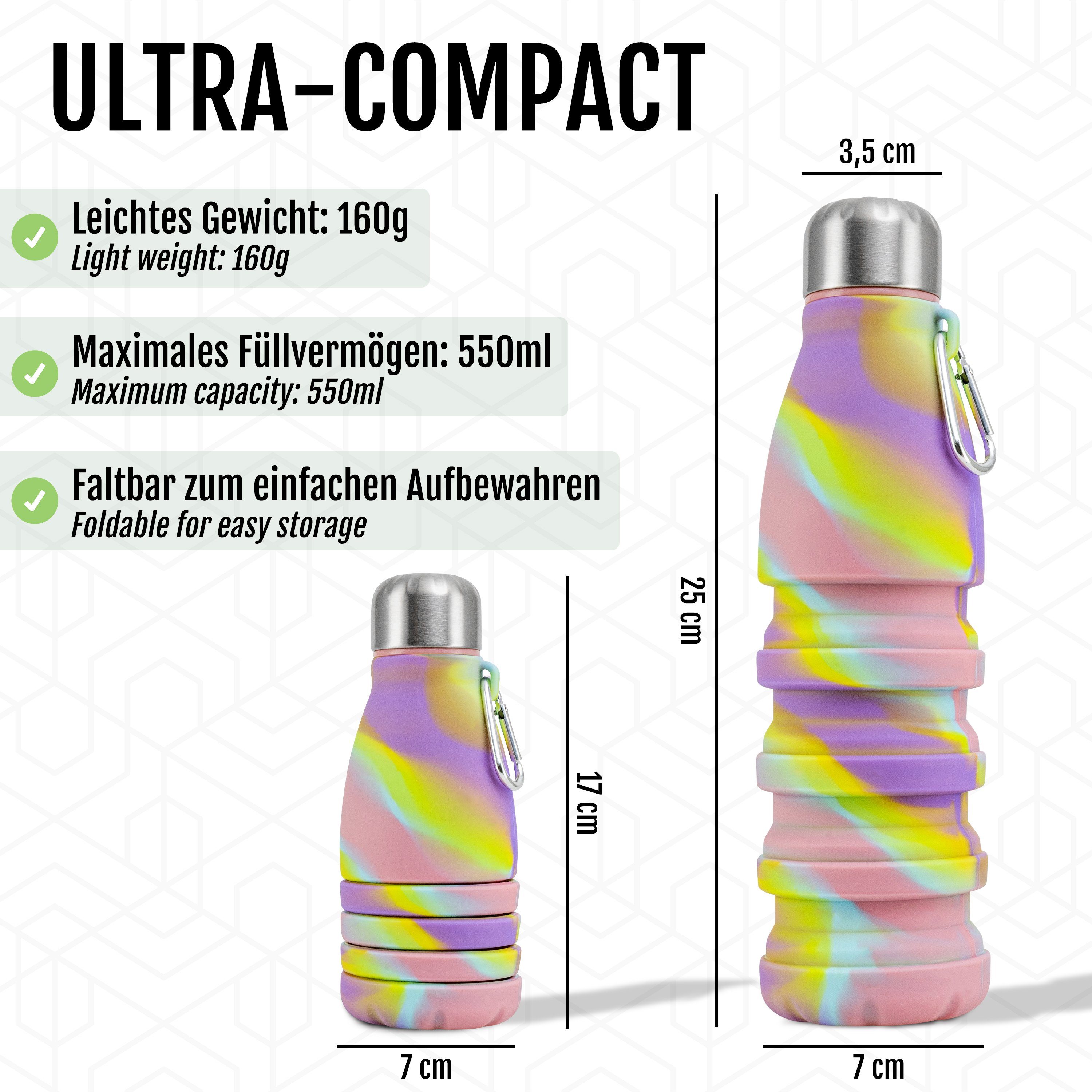 Perfekto24 Trinkflasche Faltbare Bunt aus Wasserflasche in Silikon Trinkflasche - (550ml)