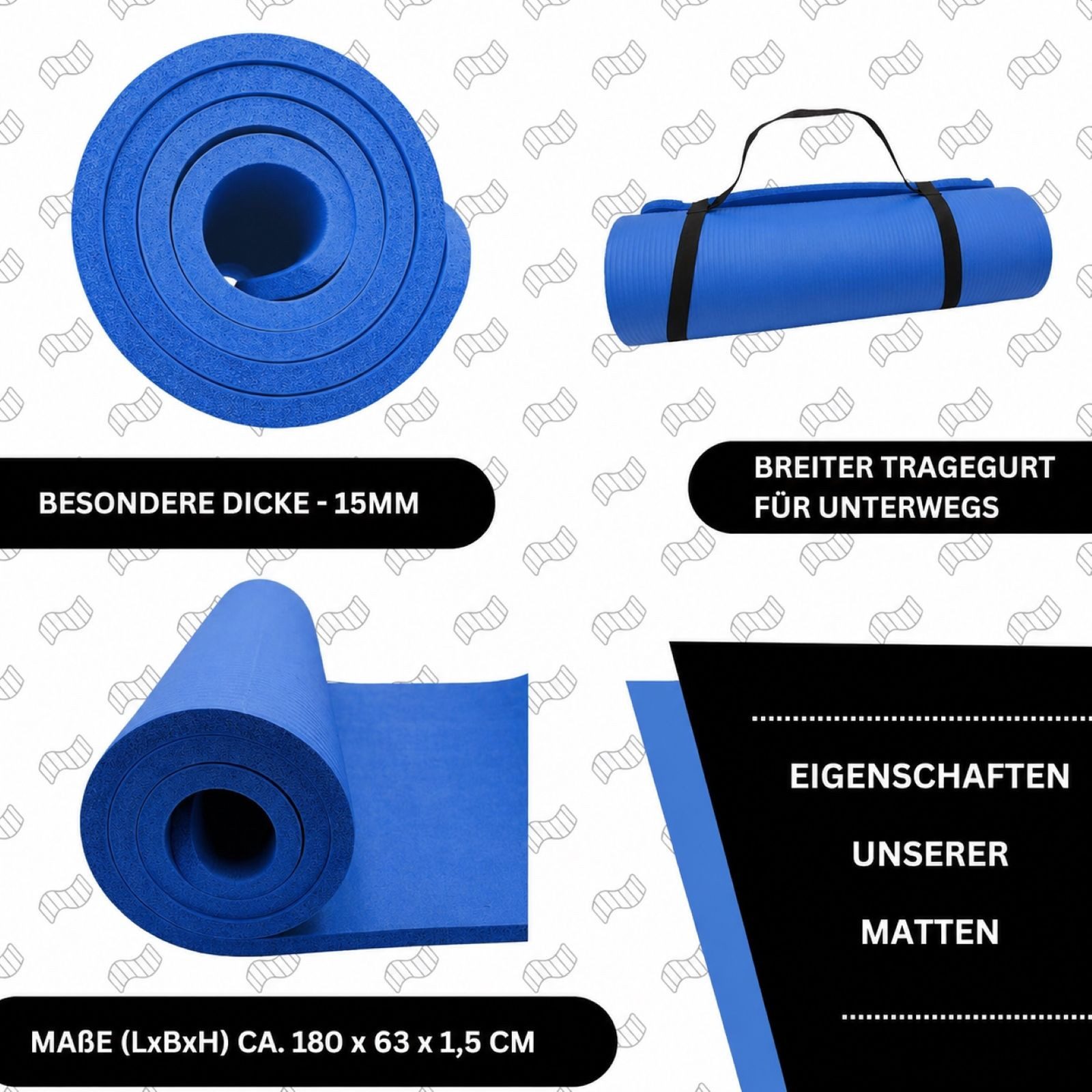 Glory Sports GmbH & Co. KG Yogamatte Yogamatte Trainingsmatte Gymnastikmatte 180x63x1,5cm Pilates Blau – Bild 5 von 5