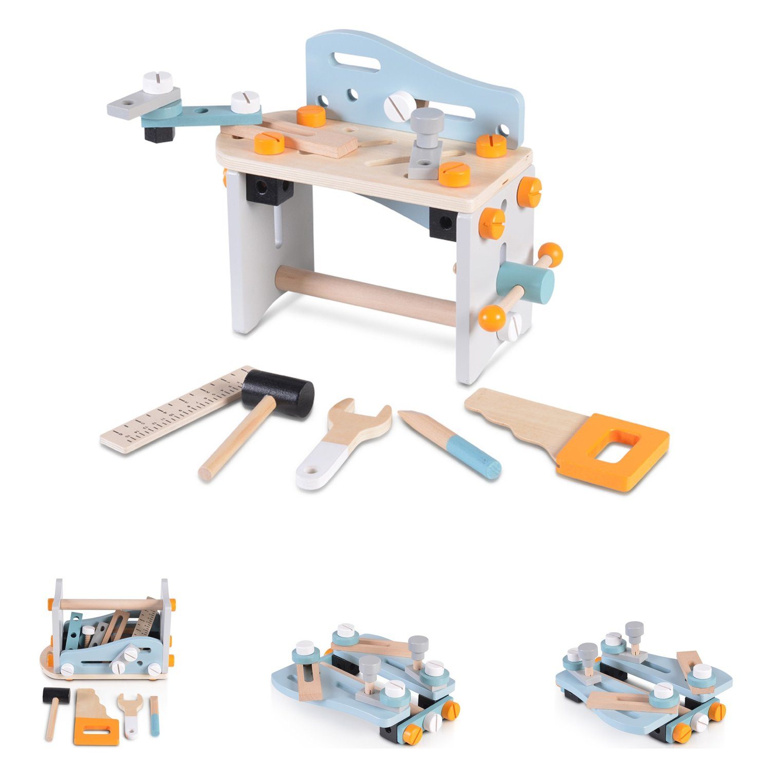 Moni Spielwerkzeug »Holz Spielzeugwerkbank 1182«, klappbar 49 Teile  Kinderwerkzeug Hammer Säge online kaufen | OTTO