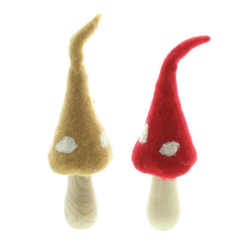 Dekofigur Pilz Holz Filz Natur Deko Figur Braun Rot Herbst Höhe 20 cm 2er Set