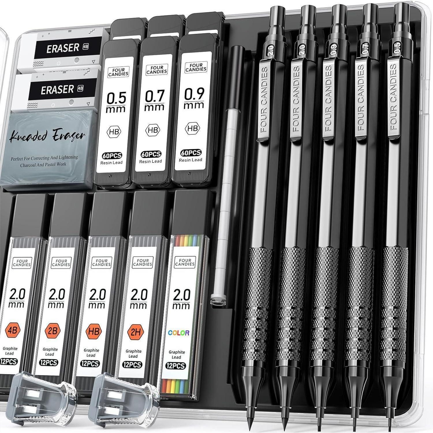 Four Candies Druckbleistift Metall-Druckbleistift-Set mit 420 Minen, 5 Stück, 4 Modelle, für