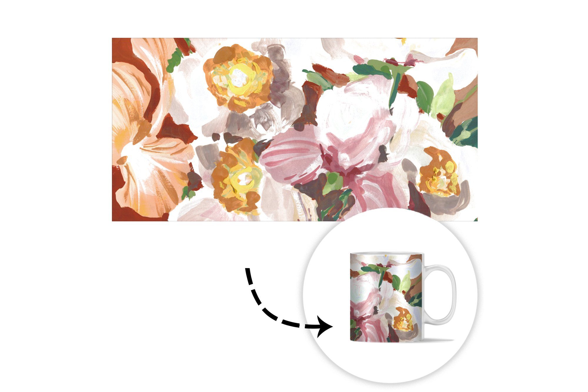 Orchidee Keramik, - Blumen Teetasse, Geschenk Teetasse, - Tasse Kaffeetassen, Pflanzen - Becher, Kunst, MuchoWow