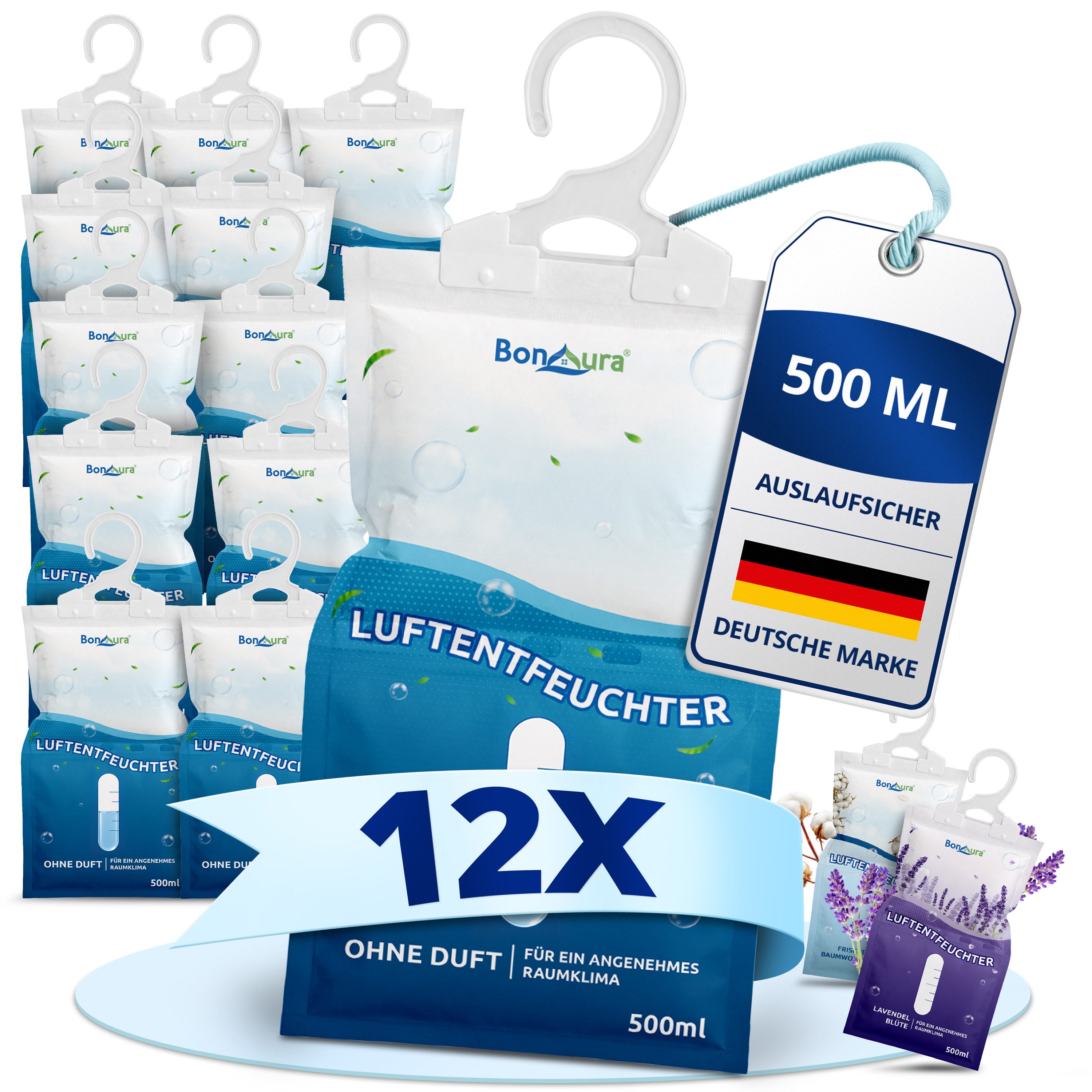 BonAura Luftentfeuchter Beutel für Kleiderschrank, Tank 0,5 l, 12er Spar-Set von BonAura