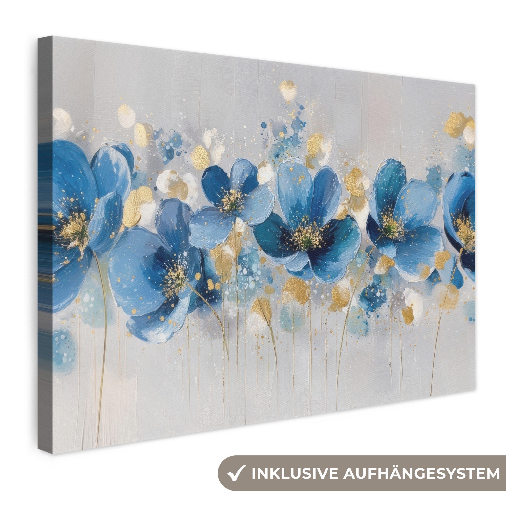 OneMillionCanvasses® Leinwandbild Blumen - Blau - Abstrakt, Fotodruck (1 St), Leinwand Bilder Klein, Wand Dekoration Aesthetic 30x20 cm