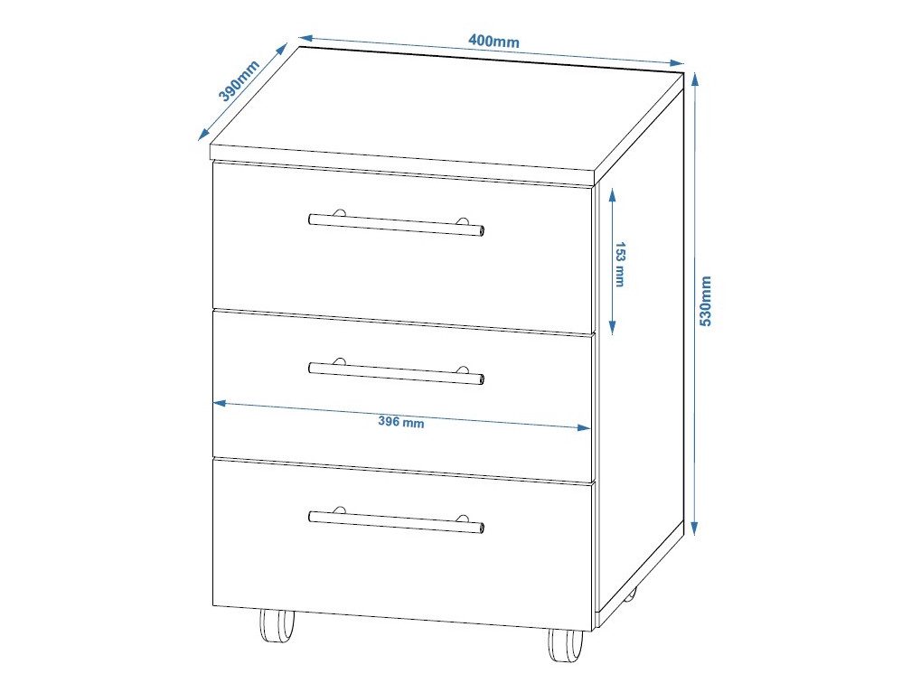 Rodnik Rollcontainer, mit Bremse, 3 Schubladen, für Büro & Home-Office, Schubladenschrank