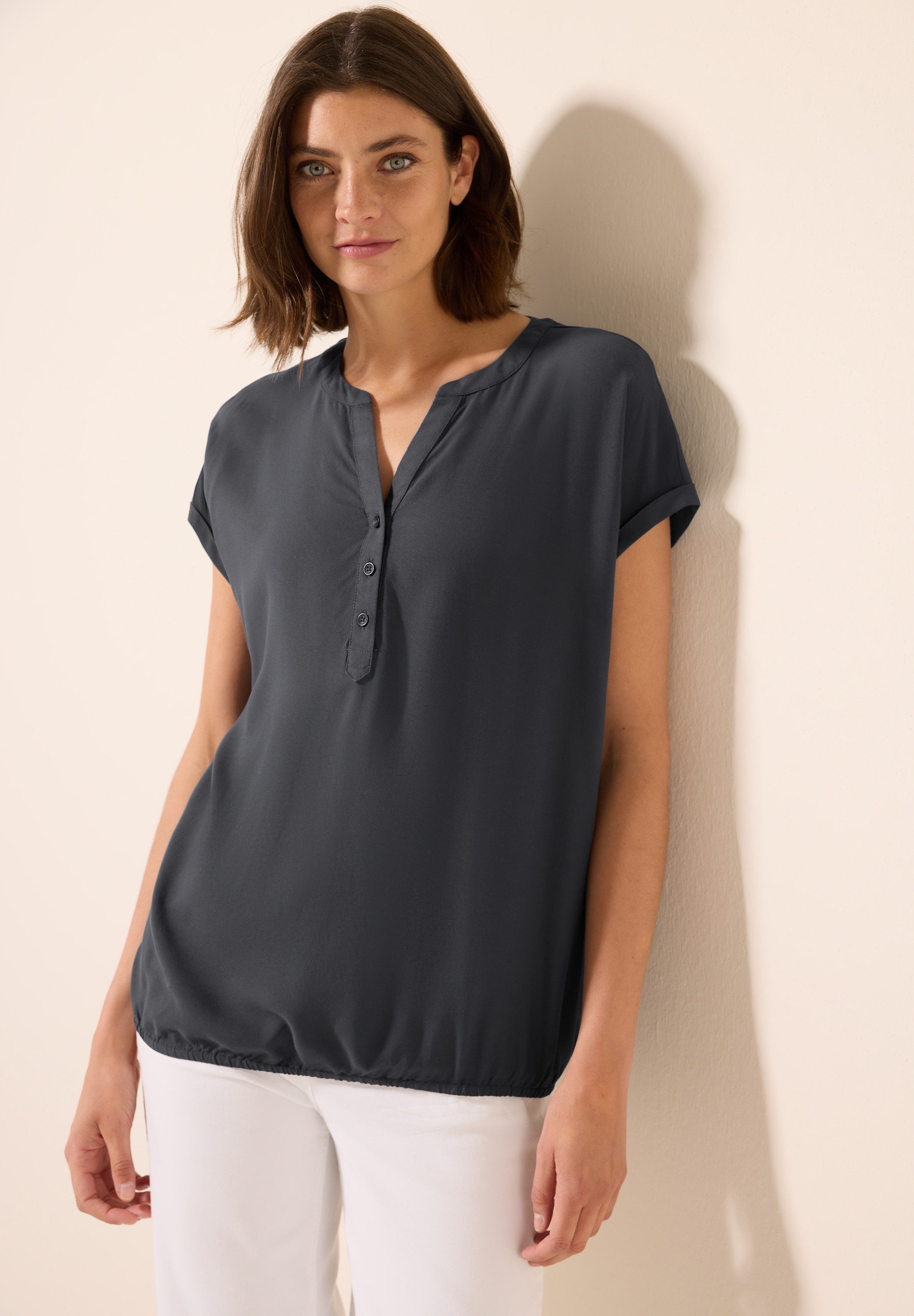 CECIL Kurzarmbluse mit geschlitztem Ausschnitt und Knopfleiste günstig online kaufen