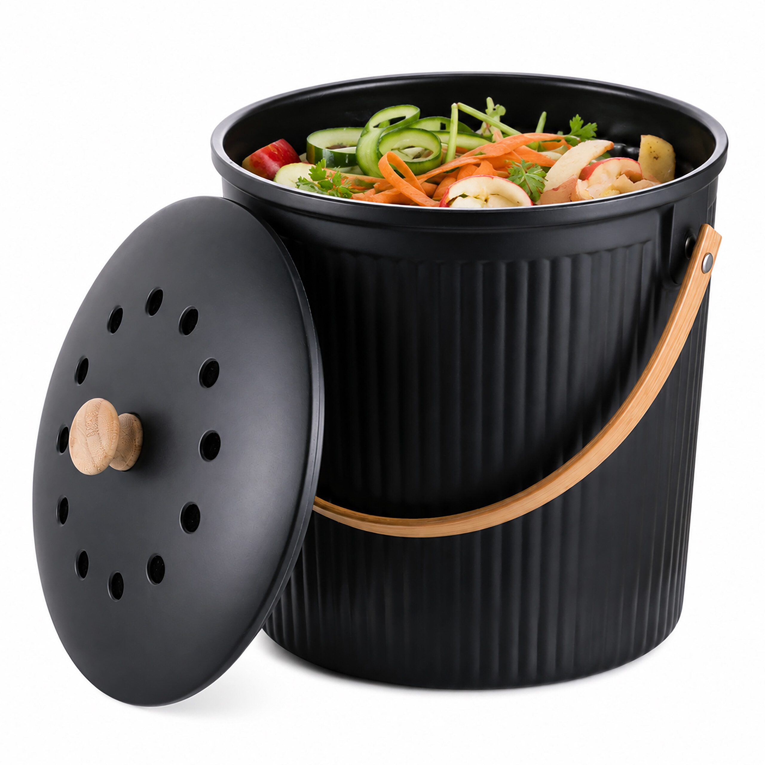 relaxdays Biomülleimer Runder Komposteimer Küche 5,6 Liter, schwarz