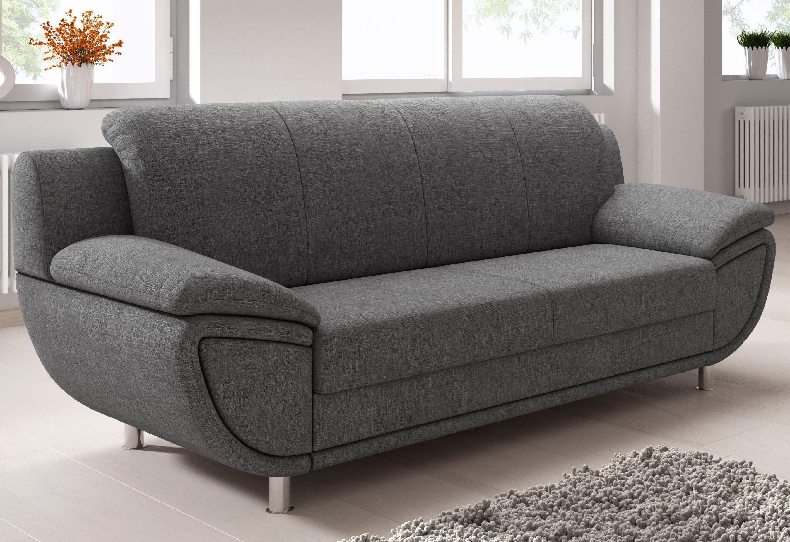 TRENDMANUFAKTUR 3-Sitzer Rondo II zeitlos und bequem, wahlweise mit komfortablem Federkern, mit extra breiten Armlehnen