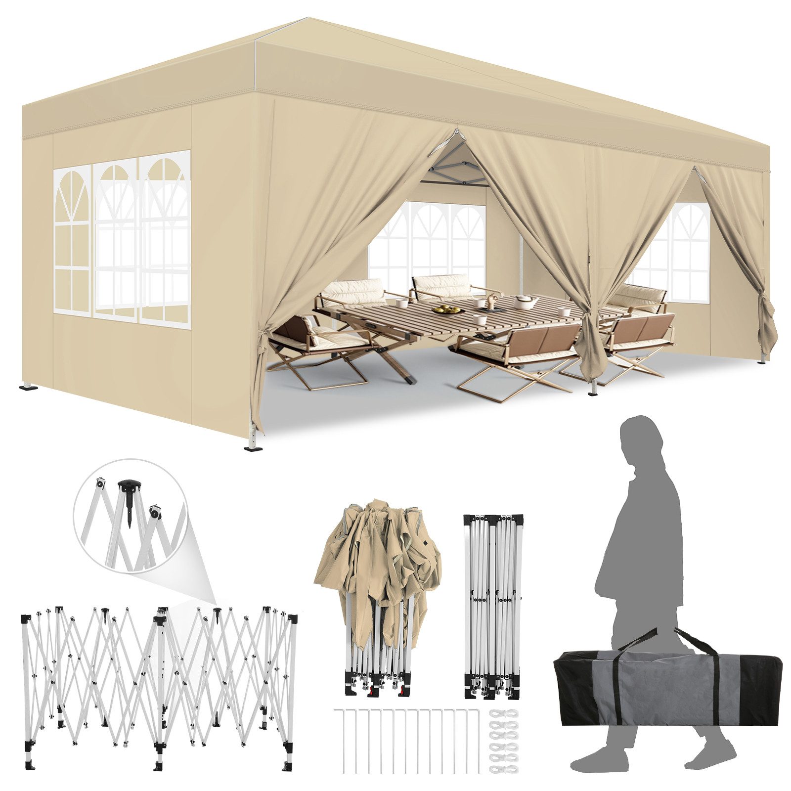 LUCKZON Pavillon 3x6m, wasserdicht&UV-Schutz 50+, inkl. günstig online kaufen
