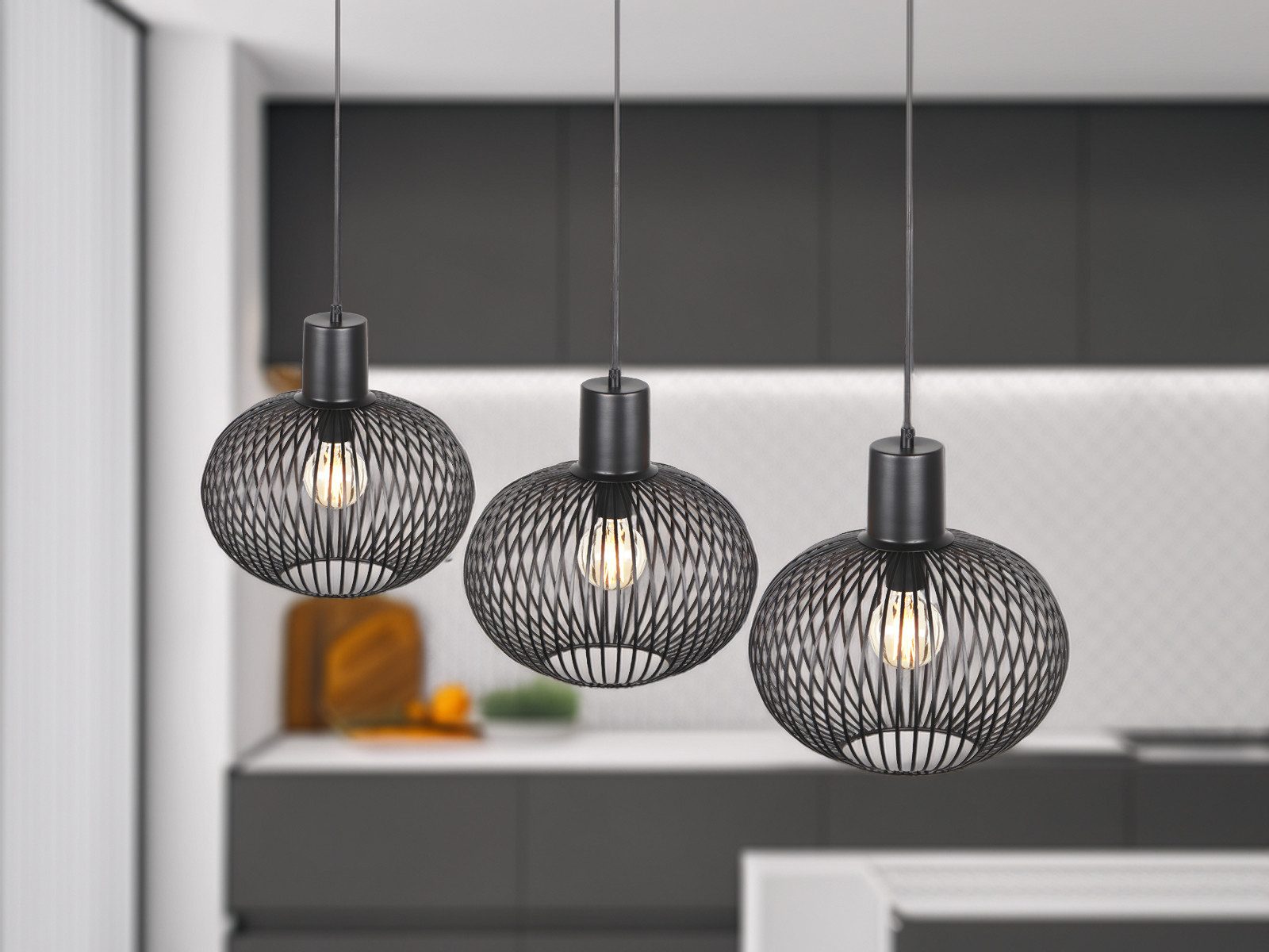 TRIO Leuchten LED Pendelleuchte, Dimmfunktion, LED wechselbar, Warmweiß, Industriedesign über Esstisch und Kücheninsel hängend, Breite 120cm