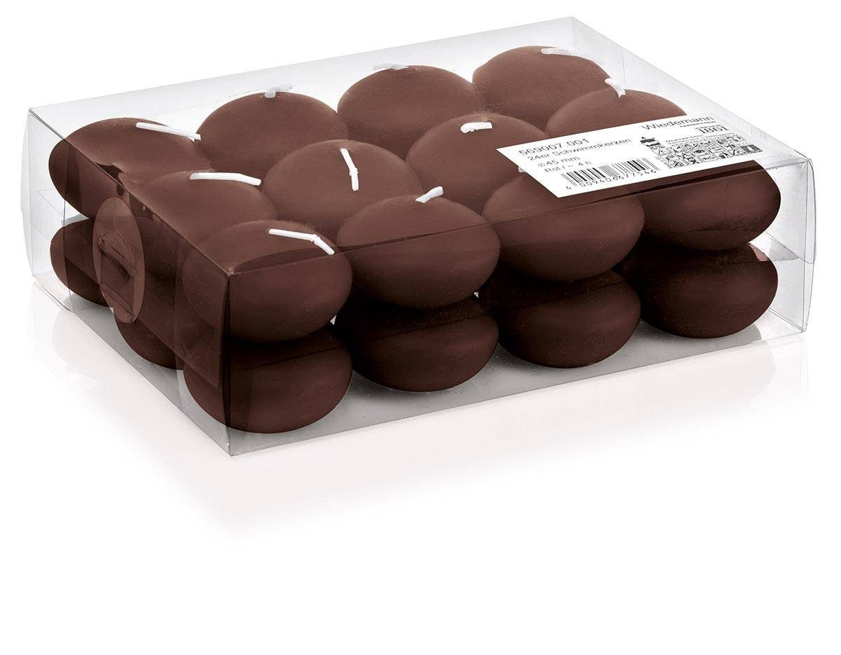 INNA-Glas Schwimmkerze 24er Set Schwimmende Kerzen Ornella, Schokobraun, Ø 4,5cm, 4h