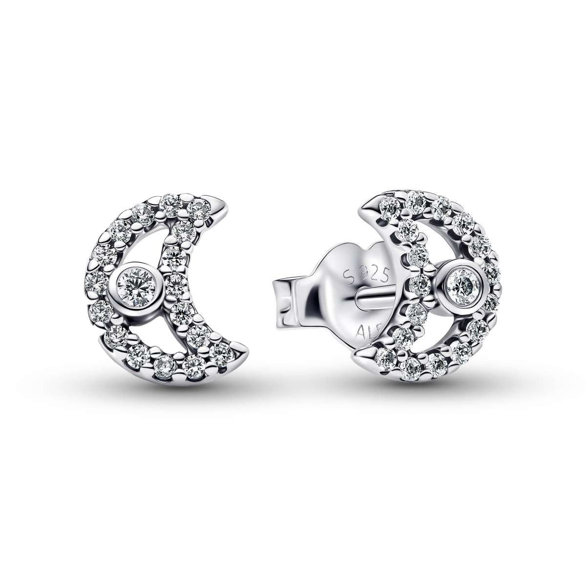 Pandora Paar Ohrstecker 294257C01, für Damen Silber Funkelnder Mond