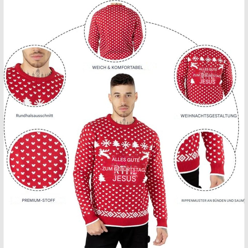Montegoni Sweater Weihnachtspullover für Herren mit lustigem Santa Claus Motiv Lustiges Weihnachtsdesign, weich, dehnbar,Stilvoll und Bequem