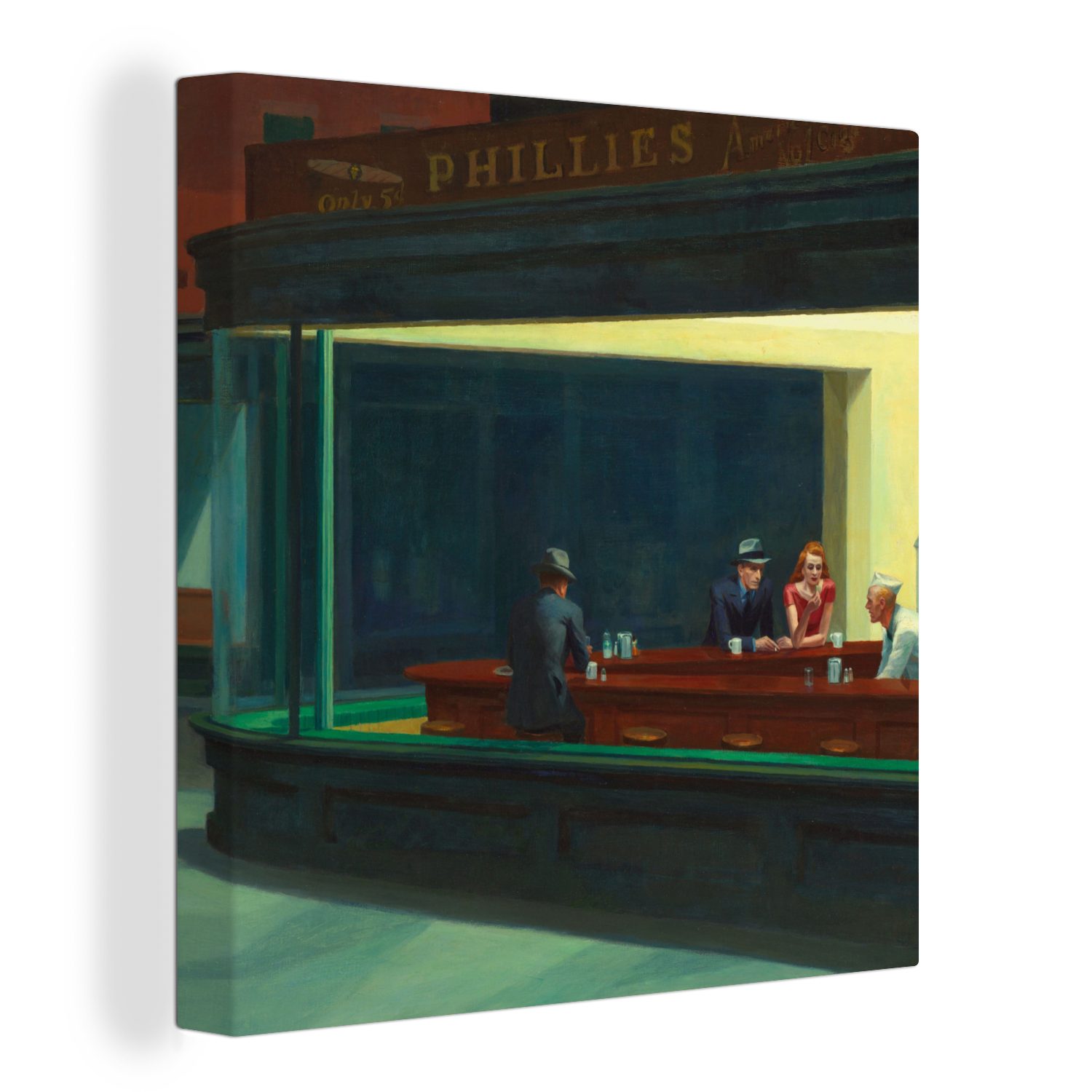 OneMillionCanvasses® Leinwandbild Nighthawks - Edward Hopper, (1 St), Leinwand Bilder für Wohnzimmer Schlafzimmer bunt