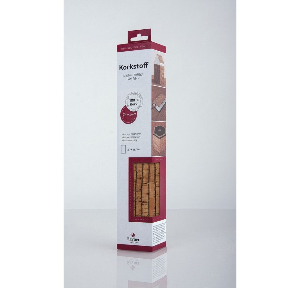 Thumbnail - Stoff Rayher Korkstoff Streifen braun 0,5mm 45x30cm gerollt
