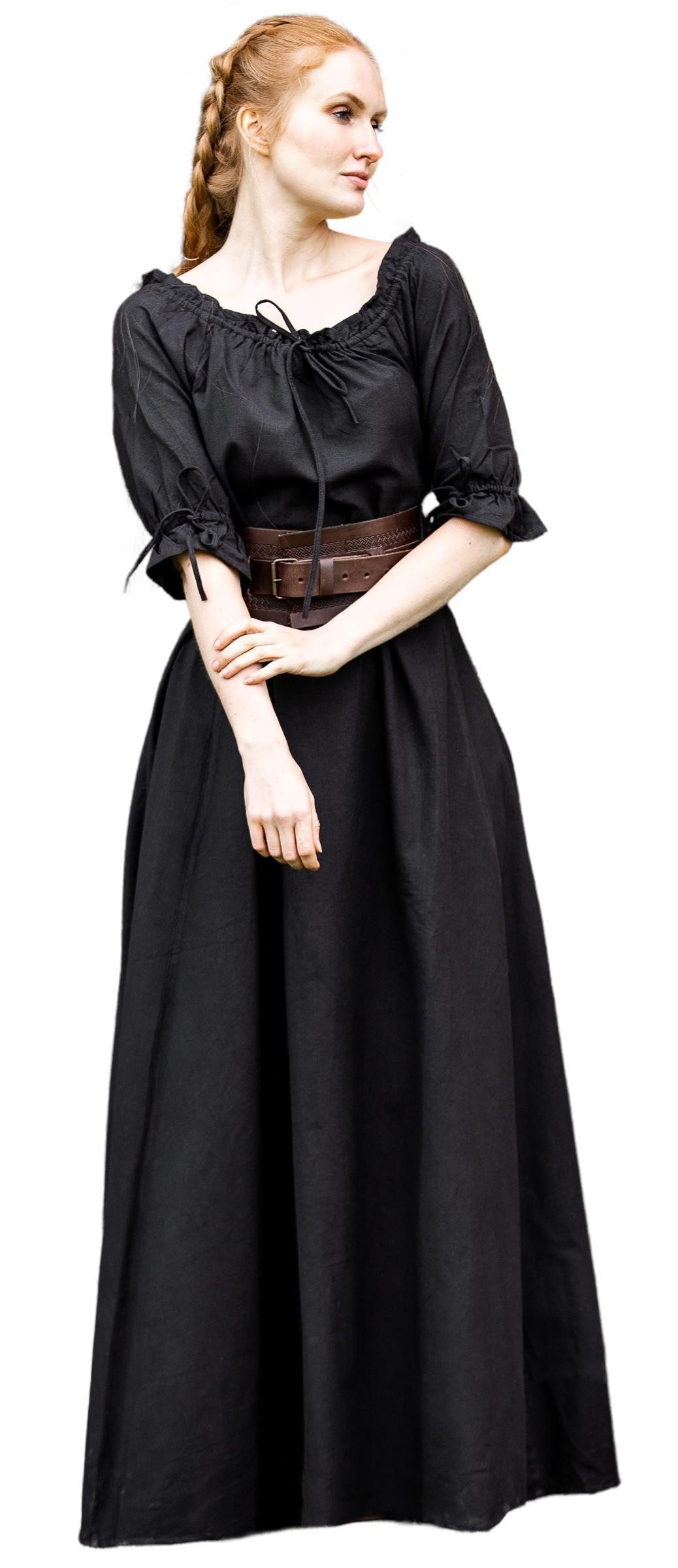 Leonardo Carbone Burgfräulein-Kostüm Bodenlanges Kleid "Melisande" mit Tunnelzug, Rüschenärmel, weiche Baumwolle