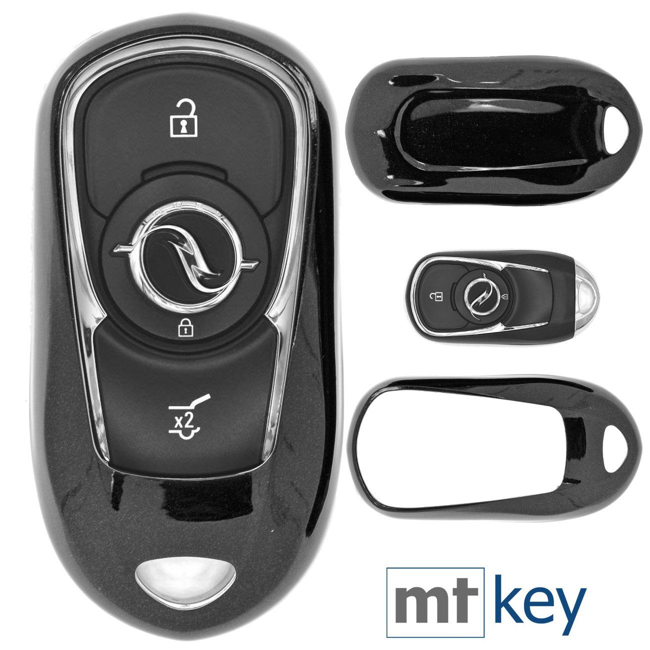 mt-key Schlüsseltasche Autoschlüssel Hardcover Schutzhülle Metallic Schwarz, für Opel Astra K Corsa E Zafira Insignia B KEYLESS SMARTKEY