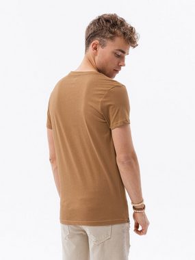 OMBRE T-Shirt Ombre Herren-T-Shirt BASIC mit V-Ausschnitt - hellbraun V9 S1369 M