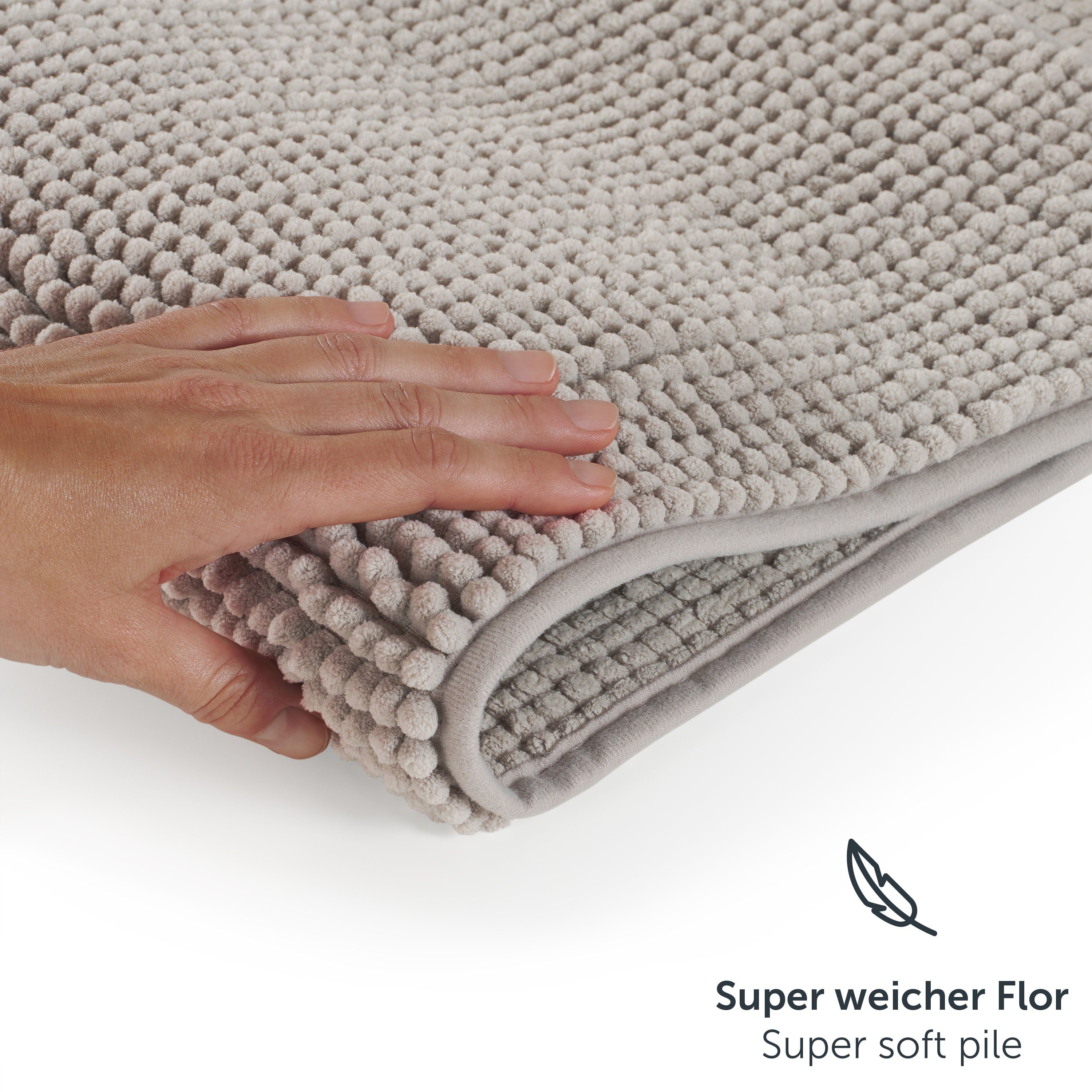 Blumtal Badematte Chenille weicher Badezimmerteppich, strapazierfähig, rutschfest, Polyester, Läufer, 40°C maschinenwaschbar