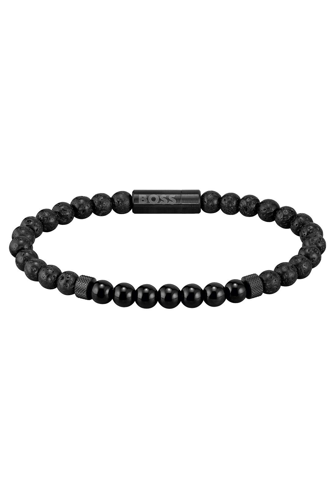 BOSS Armband Schmuck Edelstahl Armschmuck Beadarmband MIXED BEADS, mit Onyx und Lavastein