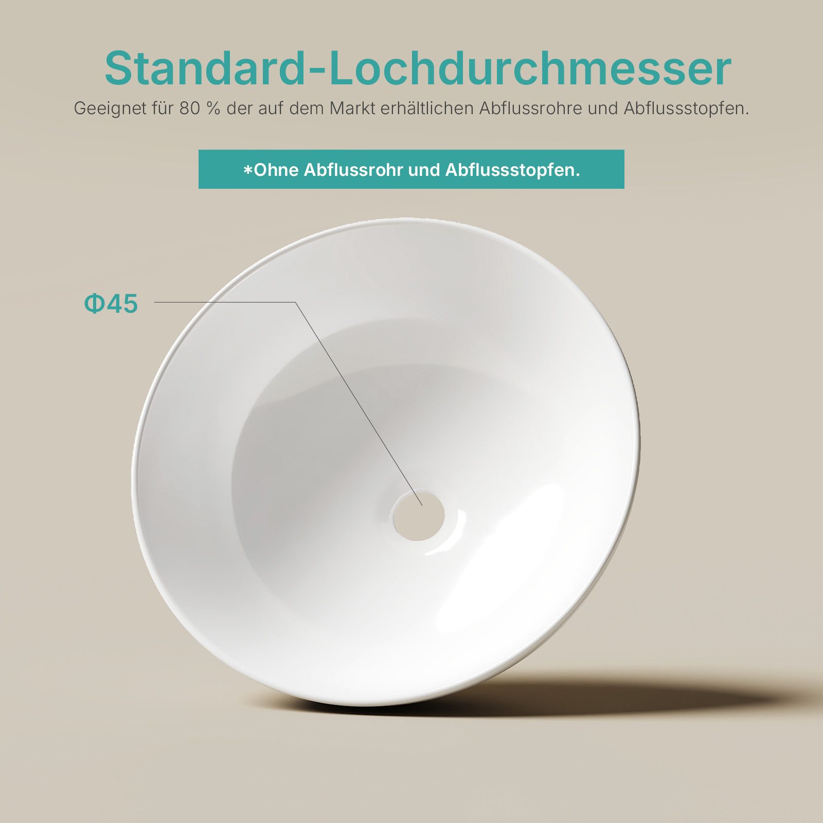 EMKE Aufsatzwaschbecken Rundes Aufsatzwaschbecken Ø41,5 cm – für kleine & mittlere Bäder