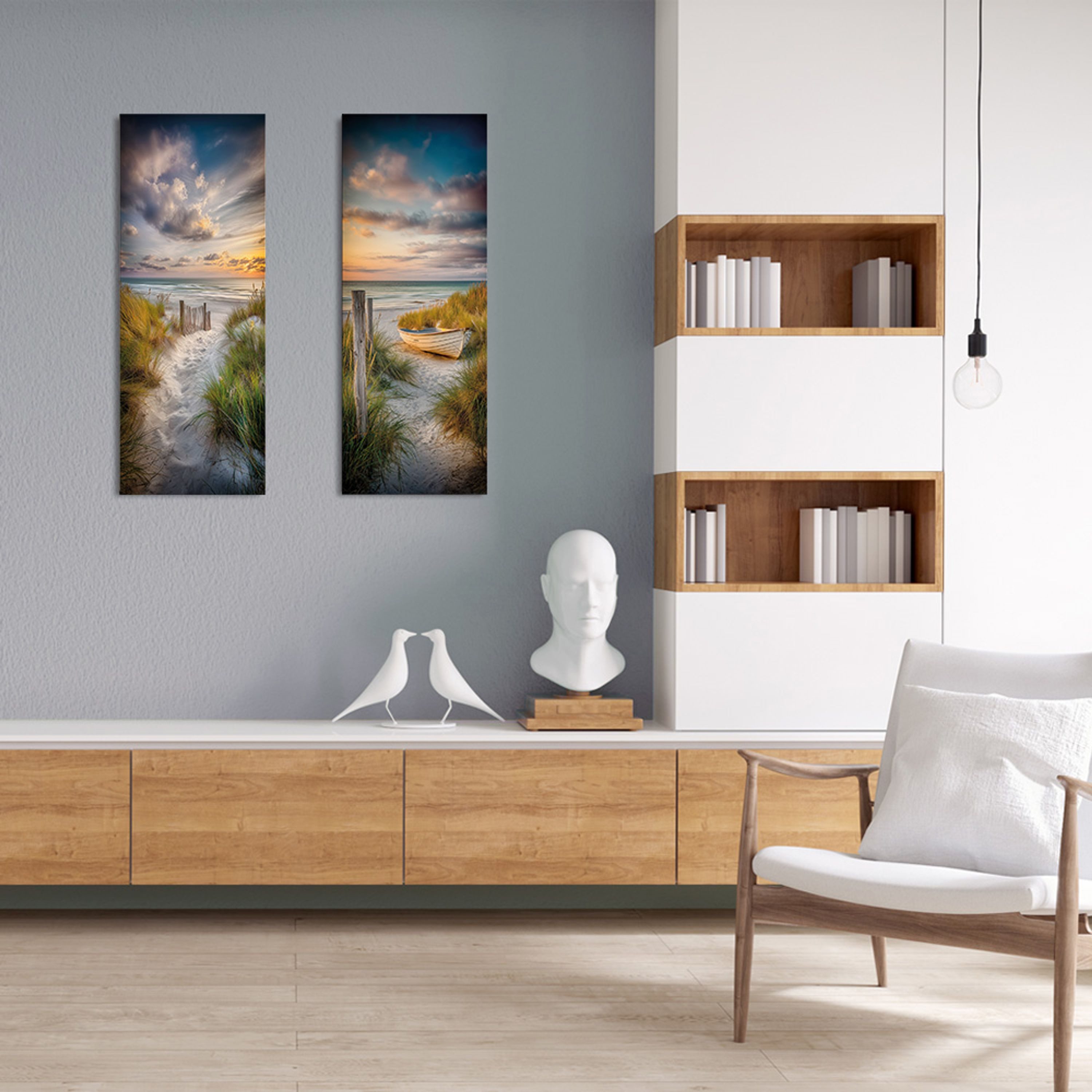 artissimo Glasbild Bild aus Glas 30x80 cm / Wandbild Hochformat / Wanddeko modern, Strand und Meer: Boot im Sonnenuntergang – Bild 4 von 5