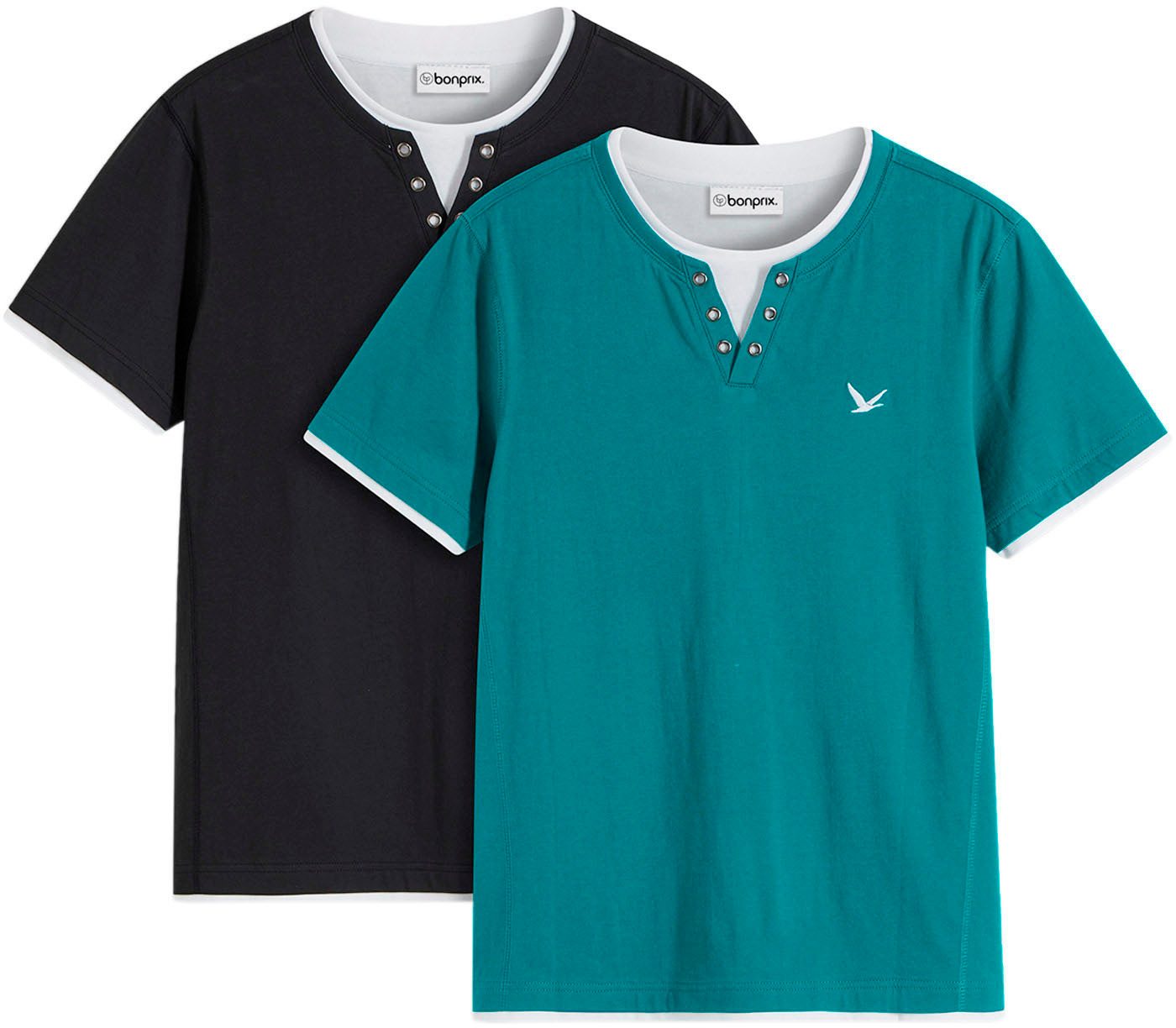 bonprix 2-in-1-Shirt (Packung, 2-tlg., 2) cooler Lagen-Look im Henley-Stil günstig online kaufen