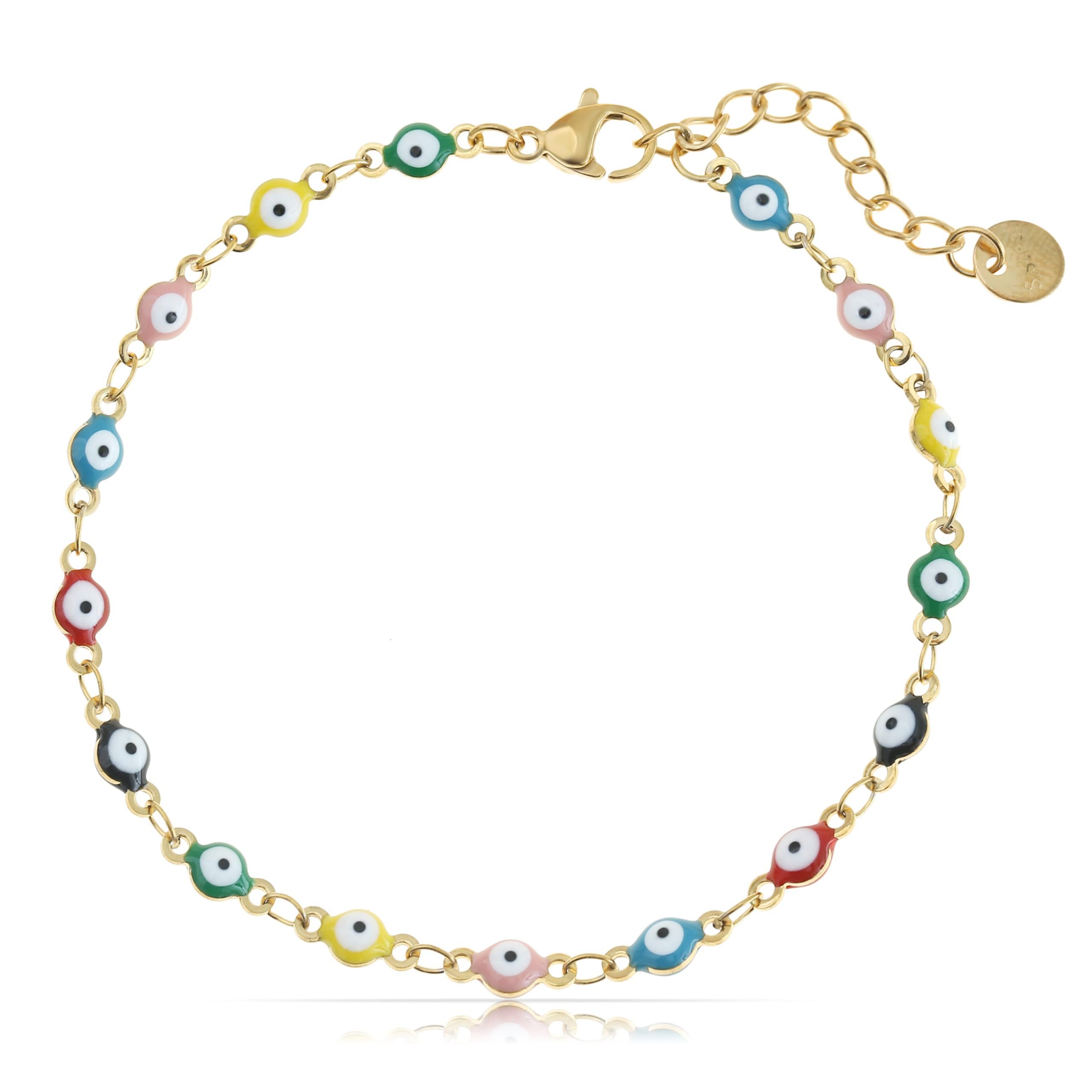 Made by Nami Edelstahlarmband Gold mit Nazar Boncuk Anhängern Perlenarmband günstig online kaufen