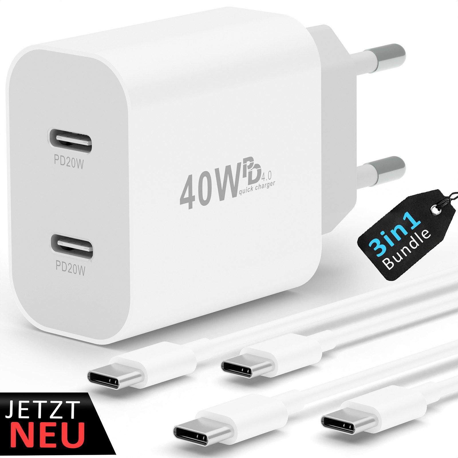 40w Dual Charger + USB-C Kabel Bundle Schnelllade-Gerät