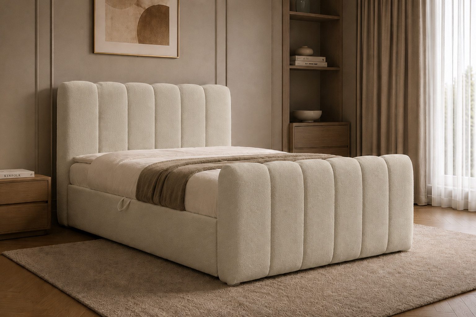 Kaiser Möbel Boxspringbett mit 2 Bettkästen, Taschenfederkernmatratze und Bouclé-Stoff, CHLOE (Kontinentalbett mit Matratze, Topper und Bettkästen, Bett inklusive Pocket-Federkernmatratze und Topper), Inklusive Pocket-Federkernmatratze,Topper inklusive